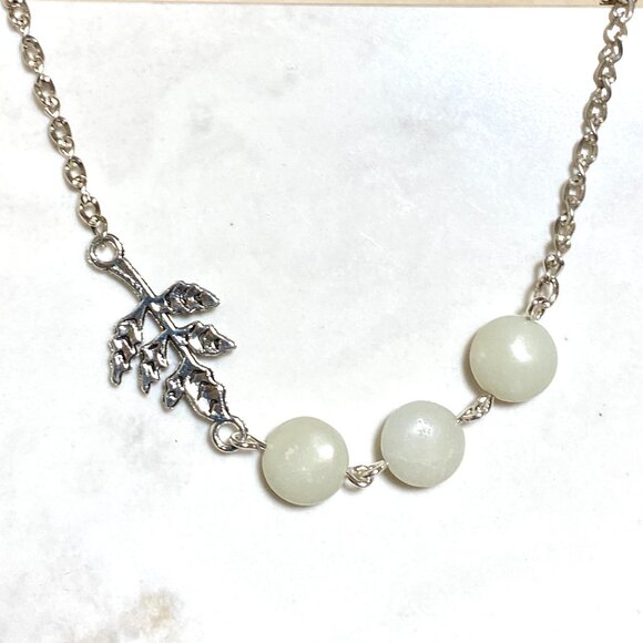 2/$20 Natural Serpentine Leaf Branch Necklace, Genuine Gemstone Stainless Chain - Picture 1 of 11